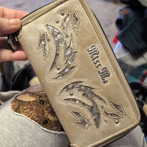 Miss Me Tan Wallet with Sequin Accents